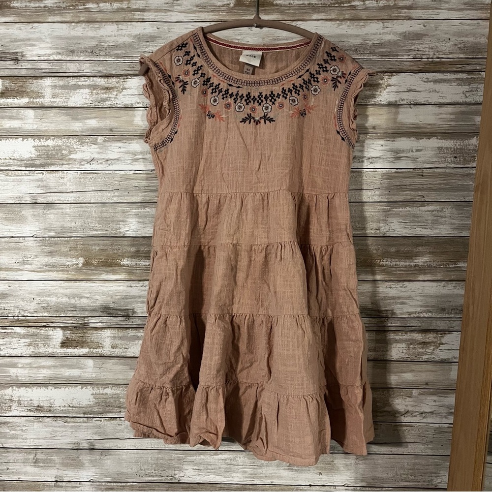 Knox Rose Embroidered Pink Midi Dress light pink embroidered tiered flare dress